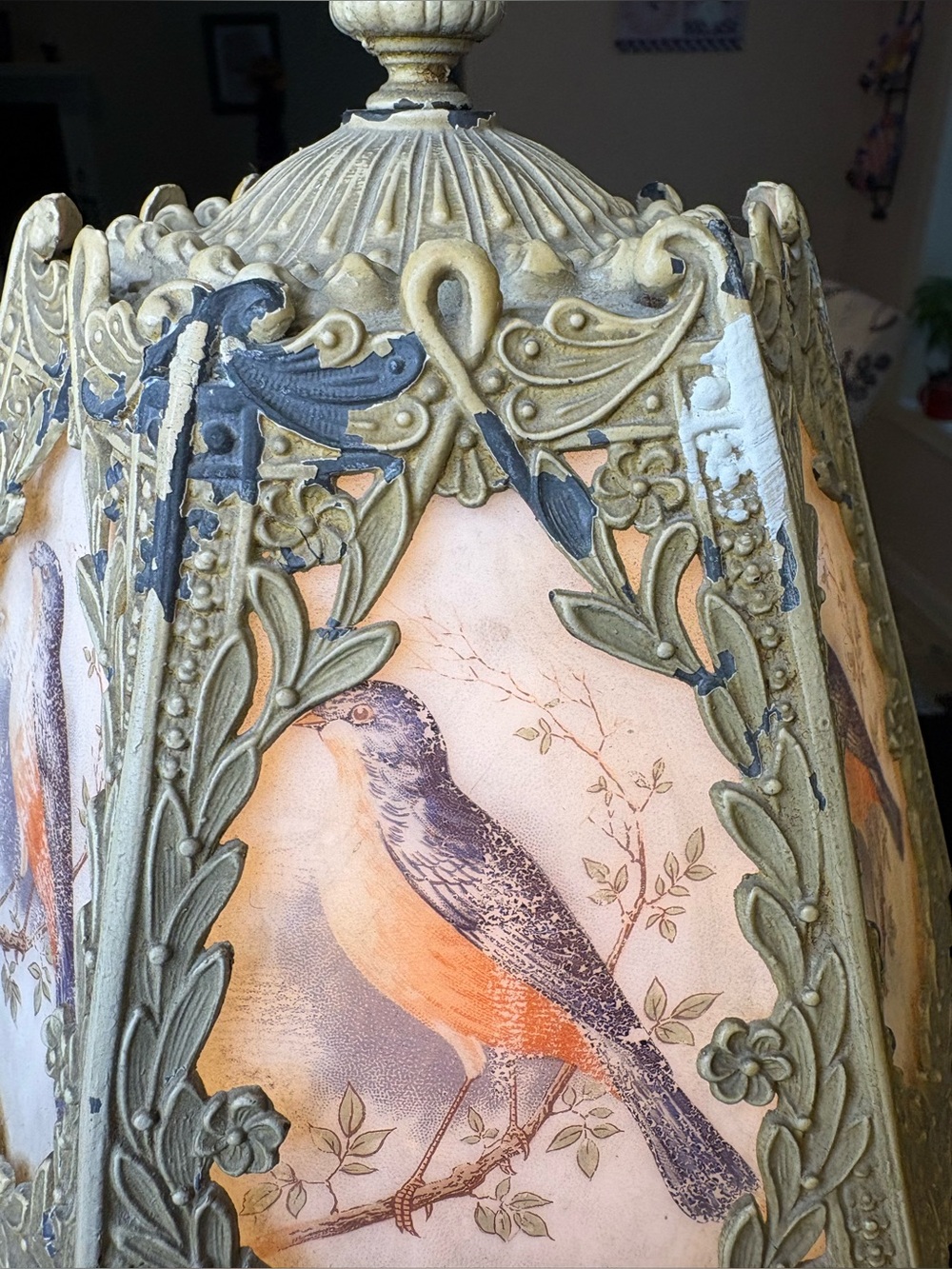 Antique Cast Metal Boudoir Lamp Decorative Bird Relief / Similar Lamps Made 1920 - Picture 6 of 16